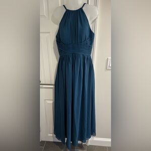 Teal Blue Spaghetti Strap Chiffon Maxi Dress (Size 8)